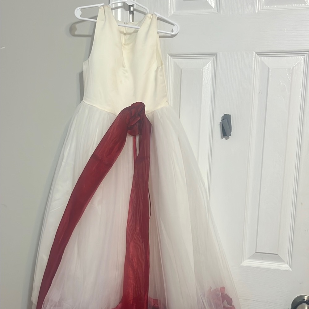 Elegant White and Red Kids Dress